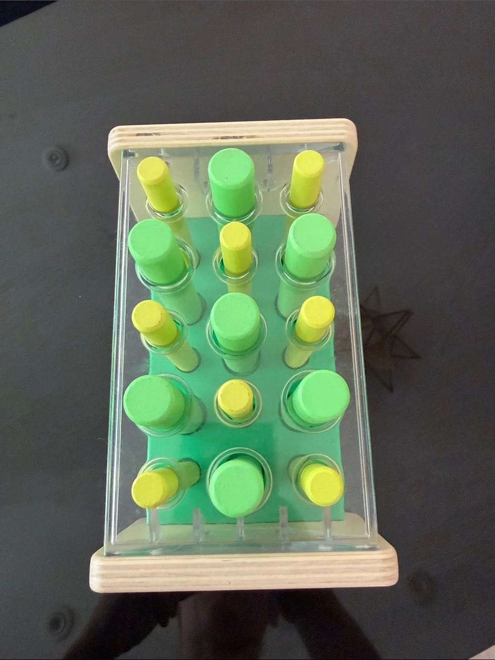 Green & Yellow Wooden Peg Pop Toy - Early Learning Stacker